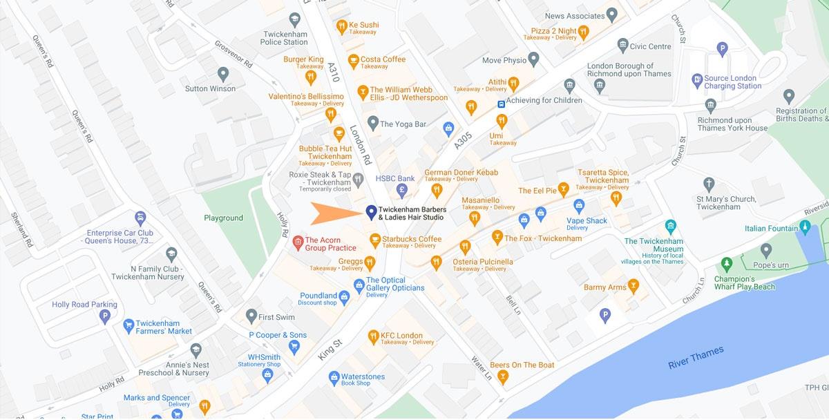 Map showing the salon at 5 London Road, Twickenham